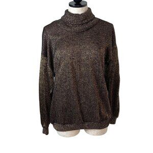 Christian Dior Loungewear Vintage Sweater Size Medium Brown Metallic Turtle Neck